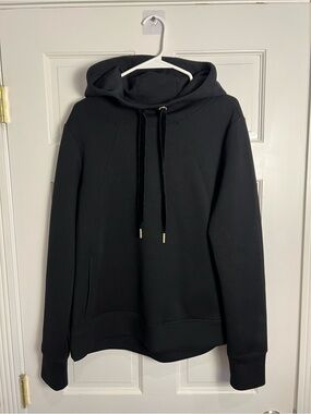 DKNY Donna Karen Active Black Scuba Hoodie with Velvet Drawstrings Size L